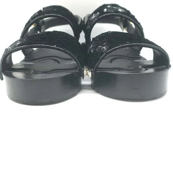 Chanel 16C Sequin Slingback Sandals Black Size 38.5 - Picture 5 of 12